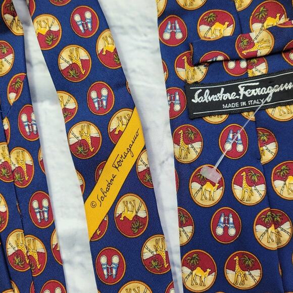 Safari Navy Silk Tie by Salvatore Ferragamo - Picture 8 of 12